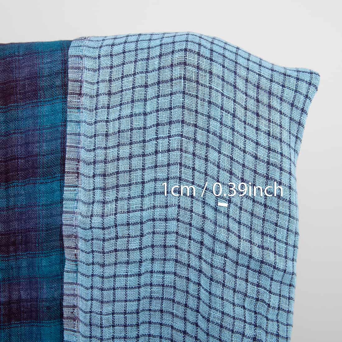 Mėlynas languotas dvipusis lininis audinys skalbtas minkštas švelnus