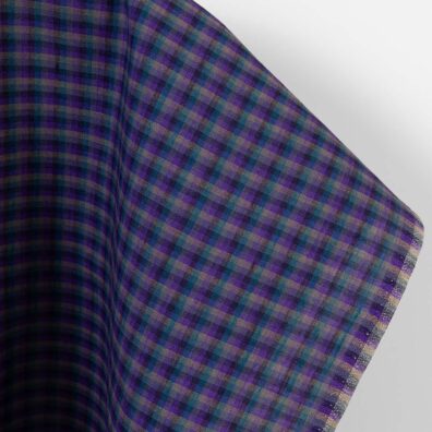Lininis audinys violetiniais langeliais, gryno lino