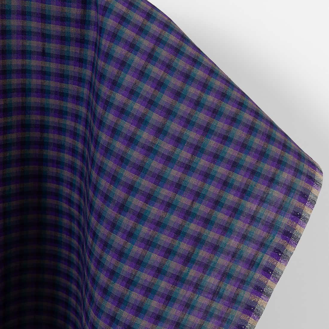 Lininis audinys violetiniais langeliais, gryno lino
