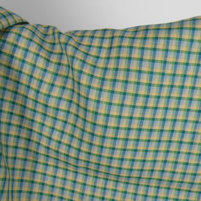 Lininis audinys mėlynais ir žaliais langeliais 150cm pločio