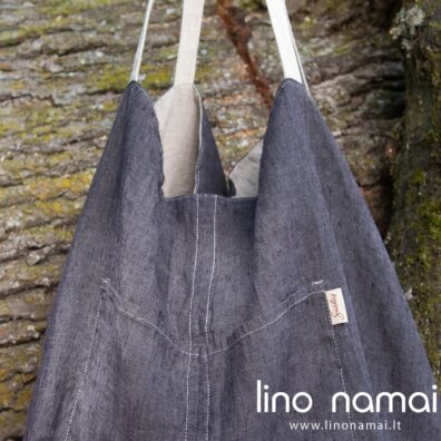 Tamsiai pilka lininio dvipusio krepšio pusė