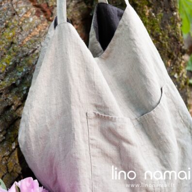 Rusvai pilka lininio dvipusio krepšio pusė