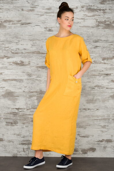 Geltona lininė suknelė „Maroko saulė“