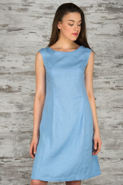 Melsva lininė suknelė su laivelio formos iškirpte