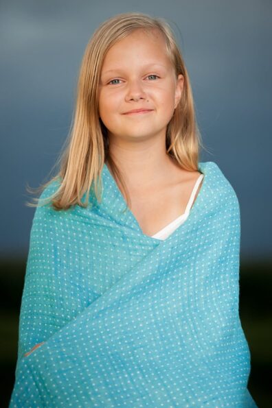 Turkio spalvos dvipusis lininis pledukas baltai taškuotas