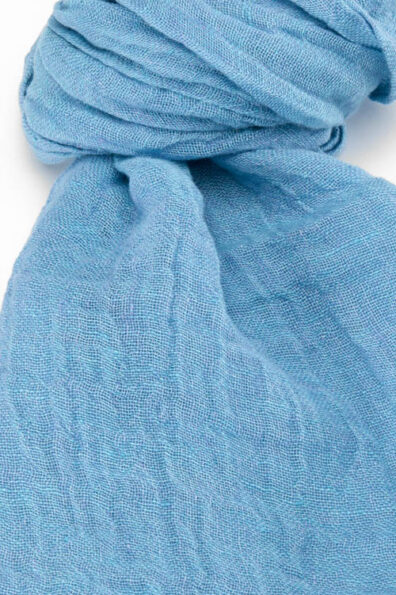 Lininio šaliko audinys melanžinis, išaustas iš mėlynų ir turkio spalvos verpalų