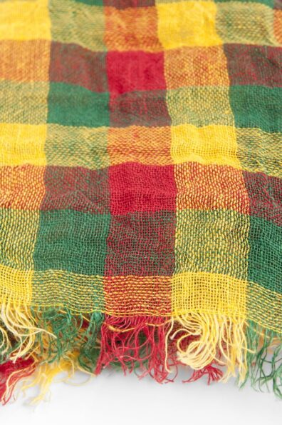 Lininis šalikas geltonais, žaliais, raudonais langeliais