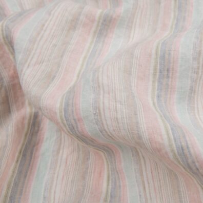 Lininis audinys įvairiaspalvėmis juostelėmis, skalbtas