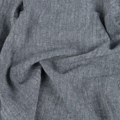 Lininis audinys „eglutės“ raštu, juoda / balta, skalbtas.