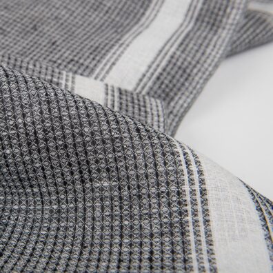 Lininis audinys juodai baltas „vaflinis“ skirtas virtuvės rankšluosčiams siūti