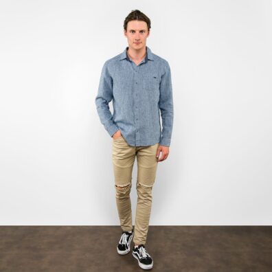 Vyriški marškiniai iš lino mėlynais langeliais