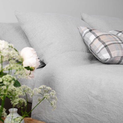 Lininis šviesiai pilkas antklodės užvalkalas
