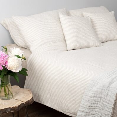 Lininis pilkas dryžuotas antklodės užvalkalas „Polo“.