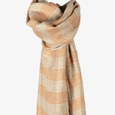 Lininis rusvas languotas šalikas.