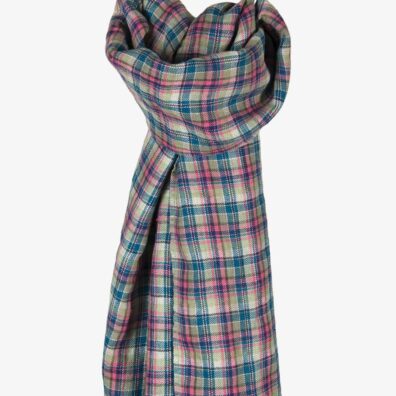 Lininis šalikas įvairiaspalviais langučiais.