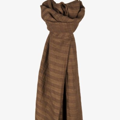 Lininis rudas dryžuotas šalikas.