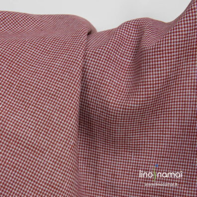 Lininis audinys melsvai pilkais ir tamsiai raudonais langeliais - Lino Namai