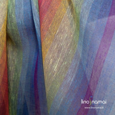 Permatomas lininis audinys vaivorykštinėmis juostomis - Lino Namai