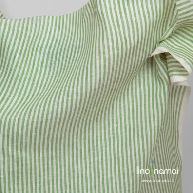 Lininis audinys su žaliais ir baltais dryžiais - Lino Namai