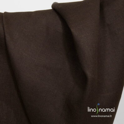 Lininis tamsiai rudas audinys smulkiai raštuotas - Lino Namai