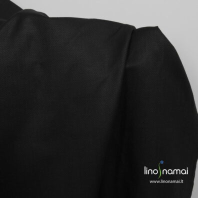 Puslininis juodas audinys eglutės raštu - Lino Namai