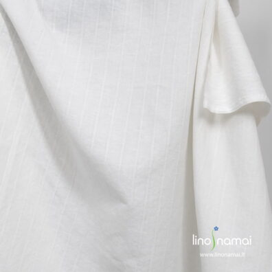 Puslininis pieno baltumo audinys su juostelėmis skalbtas - Lino Namai