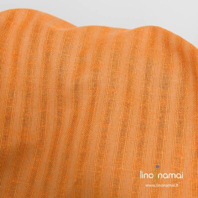 Puslininis oranžinis dryžuotas audinys, ažūrinis - Lino Namai