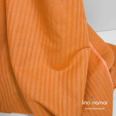 Puslininis oranžinis dryžuotas audinys, ažūrinis, permatomomis juostelėmis - Lino Namai