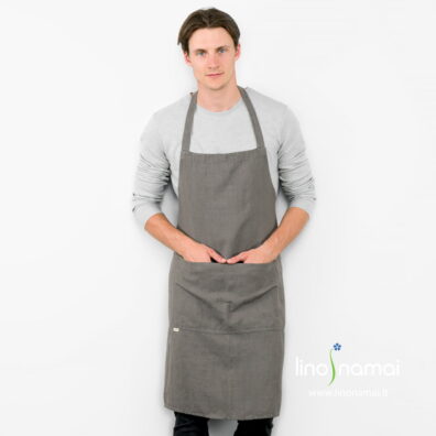 Lininė tamsiai pilka raštuota prijuostė - Lino Namai