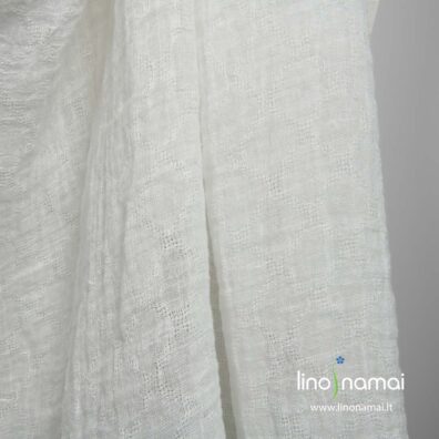 Baltas permatomas lininis audinys su rombais, skalbtas - Lino Namai