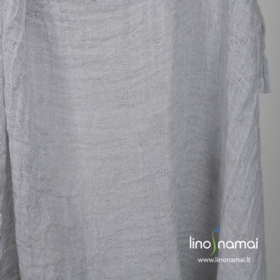 Pilkas permatomas lininis audinys su rombais, skalbtas - Lino Namai