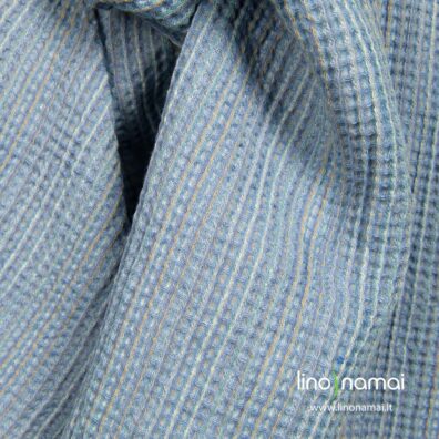 Melsvas margas „vaflinis“ lino - medvilnės audinys vonios, saunos rankšluosčiams, chalatams - Lino Namai