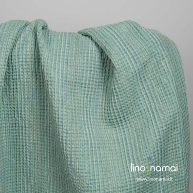 Puslininis „vaflinis“ žalsvas skalbtas audinys - Lino Namai