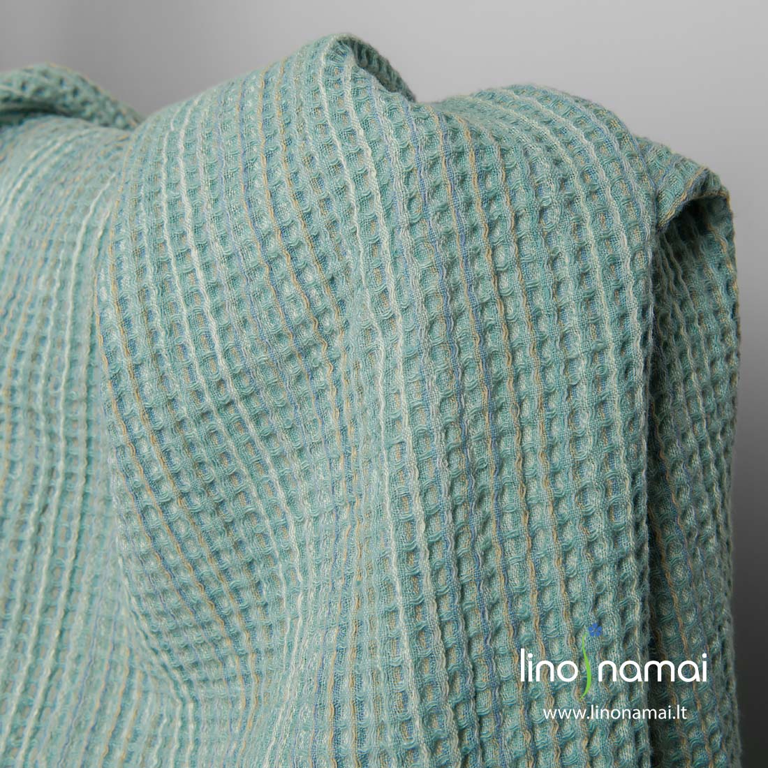 Lino - medvilnės audinys „vaflinis“ žalsvas vonios, saunos, virtuvės rankšluosčiams siūti - Lino Namai