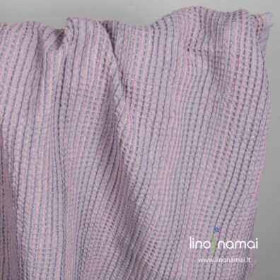 Puslininis „vaflinis“ šviesiai violetinis skalbtas audinys - Lino Namai