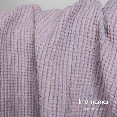 Lino - medvilnės „vaflinis“ šviesiai violetinis skalbtas audinys rankšluosčiams, chalatams siūti - Lino Namai
