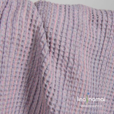 Puslininis „vaflinis“ šviesiai violetinis skalbtas audinys rankšluosčiams, chalatams siūti - Lino Namai