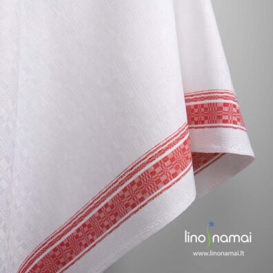Lino - medvilnės audinys baltas languotas su raudonomis juostuomis - Lino Namai