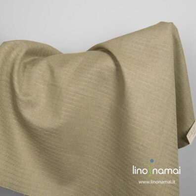 Puslininis žalias audinys su bangelėmis | Lino Namai