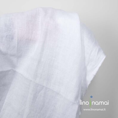 Lininis ryškiai baltas audinys, skalbtas, drabužiams, patalynei, užuolaidoms siūti - Lino Namai