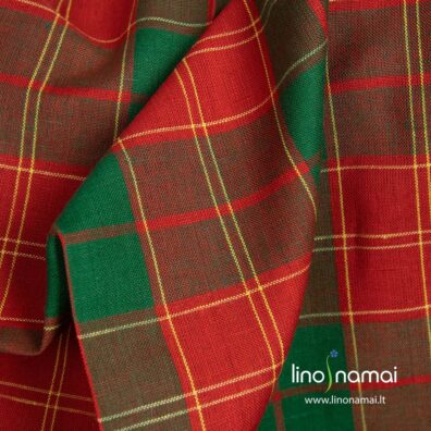 Puslininis audinys žaliais ir raudonais langeliais - Lino Namai