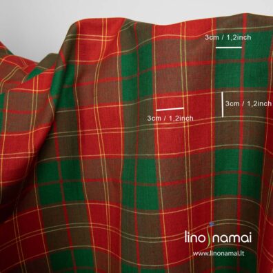 Lino - medvilnės audinys žaliai - raudonai languotas - Lino Namai
