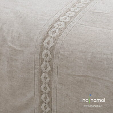 Šviesiai pilkas lino-medvilnės antklodės užvalkalas su nėriniais