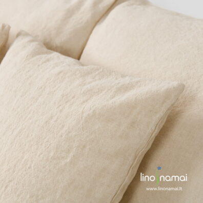 Pagalvės užvalkalas iš lino - medvilnės audinio austo rusvais ir baltais verpalais