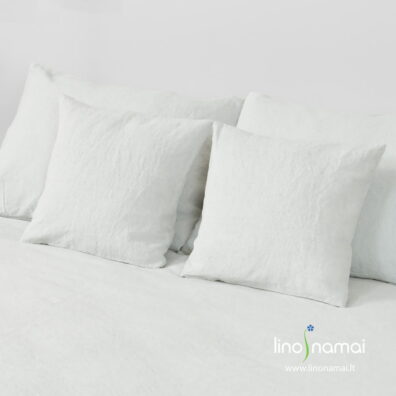 Įvairių dydžių pagalvių užvalkalai iš baltai melsvo lino-medvilnės audinio