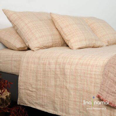 Lininis smėlio spalvos languotas antklodės užvalkalas „Marmeladas“