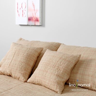 Lininis smėlio spalvos languotas pagalvės užvalkalas „Marmeladas“
