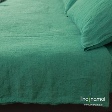 Lininis ryškiai žalias antklodės užvalkalas