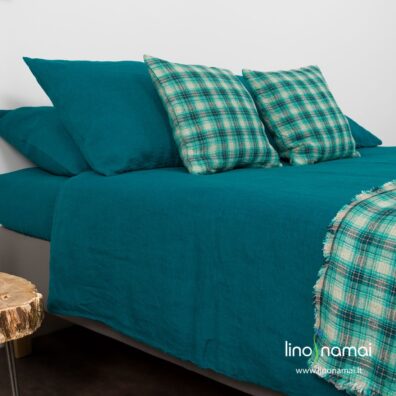 Lininis tamsios turkio spalvos antklodės užvalkalas