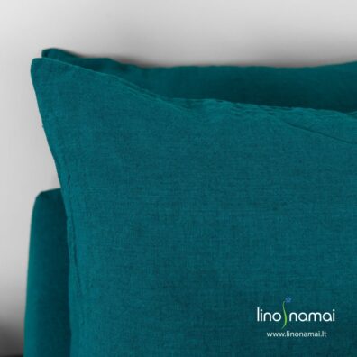Lininis tamsios turkio spalvos pagalvės užvalkalas su užkaitu šone